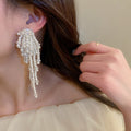 Faux Pearl Flower Tassel Drop Earrings With Silver Pins Baroque Fashion OL Statement Style view 4