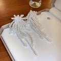 Faux Pearl Flower Tassel Drop Earrings With Silver Pins Baroque Fashion OL Statement Style view 3
