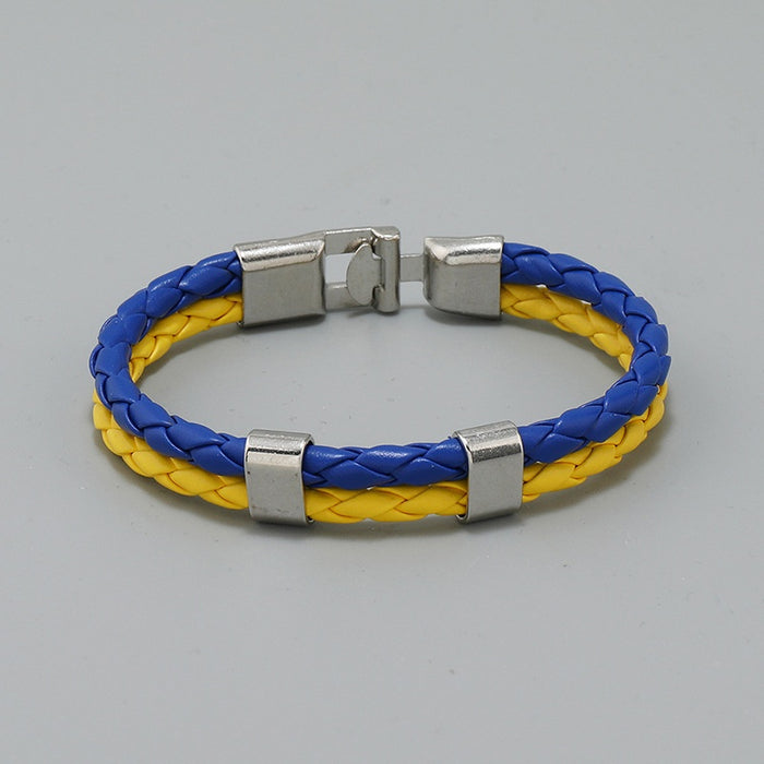 Simple Blue Yellow Multilayer Braided Leather Bracelet In Ukraine Flag Colors Direct