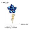 Copper Zircon Crystal Blue Rose Brooch For Elegant Apparel view 4