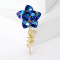Copper Zircon Crystal Blue Rose Brooch For Elegant Apparel view 2