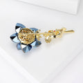 Copper Zircon Crystal Blue Rose Brooch For Elegant Apparel view 3