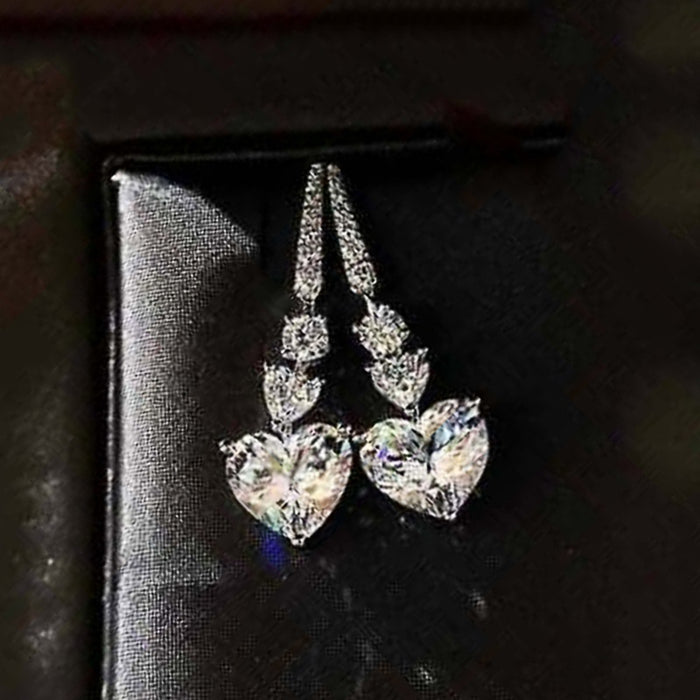 Romantic Heart Drop Earrings, Copper Platinum Plated Zircon Love Pendant Earrings For Valentine's Gift