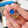 Light Luxury Womens Ring With 10x12 Square Aquamarine Zircon Fashion Finger Jewelry view 3