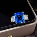 Light Luxury Womens Ring With 10x12 Square Aquamarine Zircon Fashion Finger Jewelry view 6
