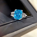 Light Luxury Womens Ring With 10x12 Square Aquamarine Zircon Fashion Finger Jewelry view 1
