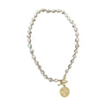 Korean Style Pearl Necklace With Portrait Coin Pendant And T Toggle Clasp view 5