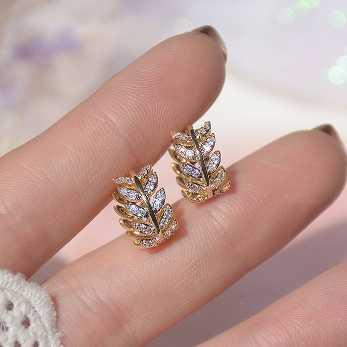 Sweet Forest Style Leaf Hoop Ear Cuff Earrings With Simple Luxury Cubic Zirconia Stud Design