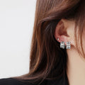 Sweet Forest Style Leaf Hoop Ear Cuff Earrings With Simple Luxury Cubic Zirconia Stud Design view 2