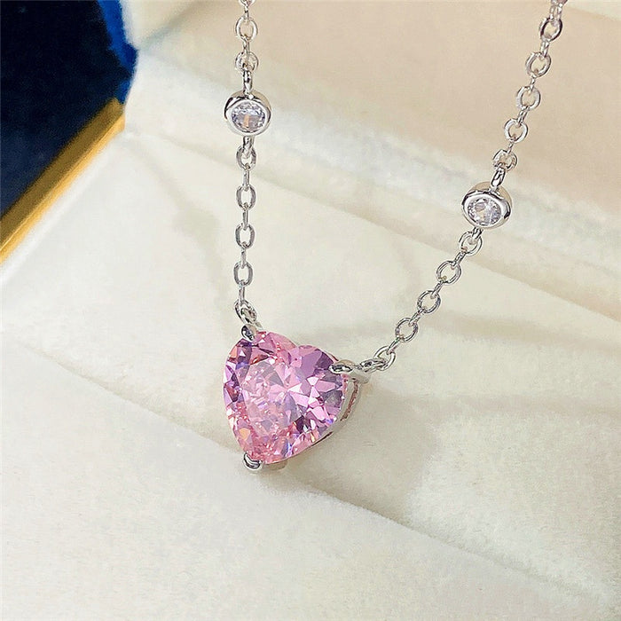 Korean Fashion Micro Pave Pink Zircon Necklace For Women, Trendy Collarbone Chain