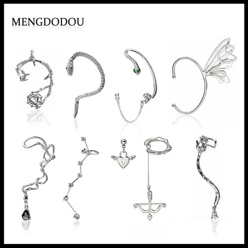 European American One Piece Ear Cuff Earrings Asymmetric Rhinestone Butterfly Snake Ear Wrap Studs