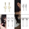Luxury Alloy Rhinestone Heart Chain Tassel Irregular Dark Teardrop Stud Drop Fashion Earrings view 4
