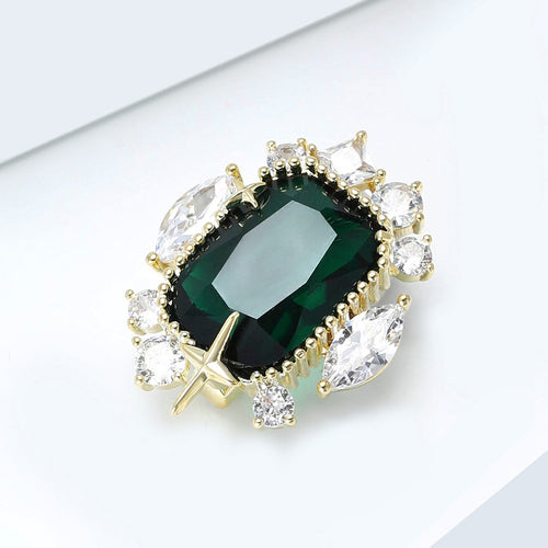 Metal Alloy Emerald Rhinestone Brooch Pin For Luxury Dress And Suit