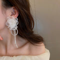 French Organza Flower Glass Bead Tassel Drop Earrings, Alloy Rococo Style Fashion Jewelry view 2
