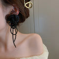 French Organza Flower Glass Bead Tassel Drop Earrings, Alloy Rococo Style Fashion Jewelry view 4