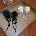 French Organza Flower Glass Bead Tassel Drop Earrings, Alloy Rococo Style Fashion Jewelry view 3