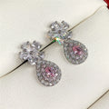 Sweet Pink Teardrop Heart Stud Earrings, Heavy Design Floral Drop Earrings For Women view 4