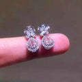 Sweet Pink Teardrop Heart Stud Earrings, Heavy Design Floral Drop Earrings For Women view 2
