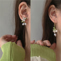 Alloy Pearl Flower Leaf Earrings Pastoral Fairy Style Cute Feminine Floral Ear Jewelry view 4