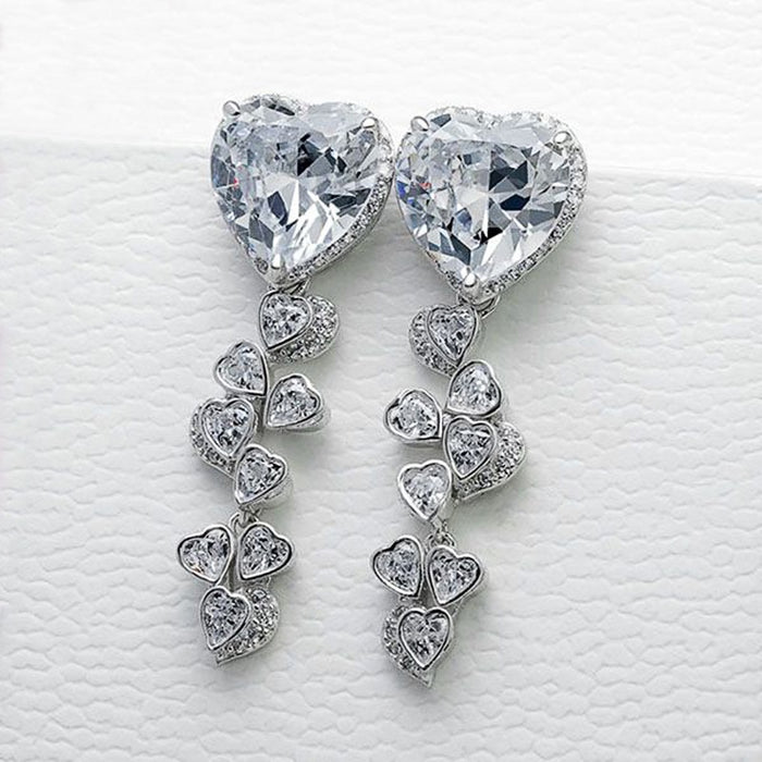 Women's Long Tassel Drop Earrings With Heart Zirconia Elegant Cross Border Jewelry