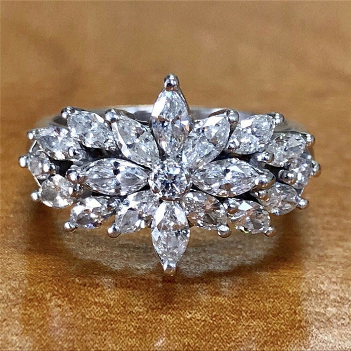 Delicate Full Pave Zircon Floral Ring For Women Light Luxury Fashion Finger Jewelry