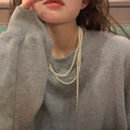French Vintage Heart Pearl Layered Hip Hop Clavicle Necklace For Women view 3
