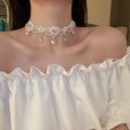 Luxury French Flower Choker Necklace With Rhinestone Faux Pearl Crystal Pendant For Women view 3