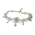 Luxury French Flower Choker Necklace With Rhinestone Faux Pearl Crystal Pendant For Women view 5