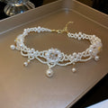 Luxury French Flower Choker Necklace With Rhinestone Faux Pearl Crystal Pendant For Women view 2