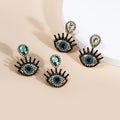 Vintage Luxury Hollow Blue Evil Eye Rhinestone Crystal Alloy Statement Stud Drop Womens Fashion Earrings view 1