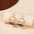 Elegant Enamel Pearl Flower Cat Fuji Mountain Hollow Alloy Rhinestone Drop Stud Earrings view 2