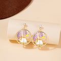 Elegant Enamel Pearl Flower Cat Fuji Mountain Hollow Alloy Rhinestone Drop Stud Earrings view 3
