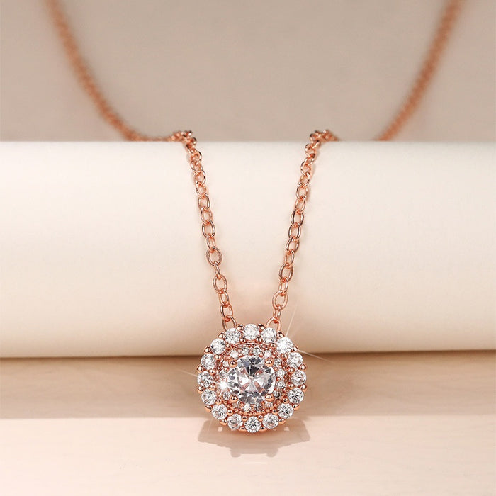 Rose Gold Plated Copper Collarbone Necklace For Women With Micro Paved Zircon Pendant