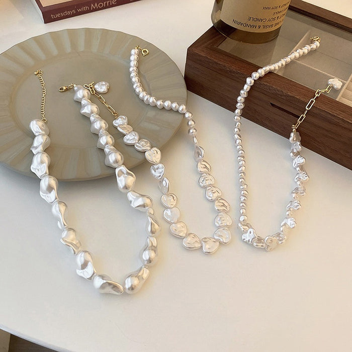 Korean Style Irregular Pearl Heart Pendant Necklace For Women Trendy Clavicle Chain