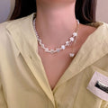 Korean Style Irregular Pearl Heart Pendant Necklace For Women Trendy Clavicle Chain view 2