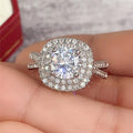 Micro Pave Full Zircon Eight Hearts Eight Arrows Round Diamond Look Platinum Plated Ring view 2