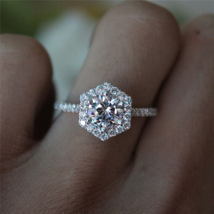 Platinum Plated Zircon Engagement Ring For Women, Proposal Wedding Jewelry