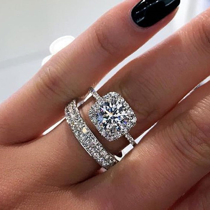 Full Pave Zircon Couple Ring Set European American Style Fashion Wedding Rings