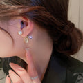 Gold Plated Copper Leaf Zircon Pearl Stud Earrings With Silver Pins Korean Fashion OL Jewelry view 2