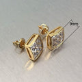 Minimalist Square Full Zircon Gold Plated Stud Earrings, Light Luxury Designer Women Jewelry view 4
