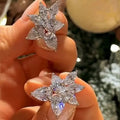 Sweet Crystal Zircon Flower Stud Earrings For Women Elegant Fashion Ear Jewelry Accessories view 2