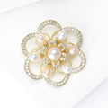 Alloy Pearl Hollow Double Camellia Brooch Pin for Coats view 3