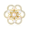 Alloy Pearl Hollow Double Camellia Brooch Pin for Coats view 1
