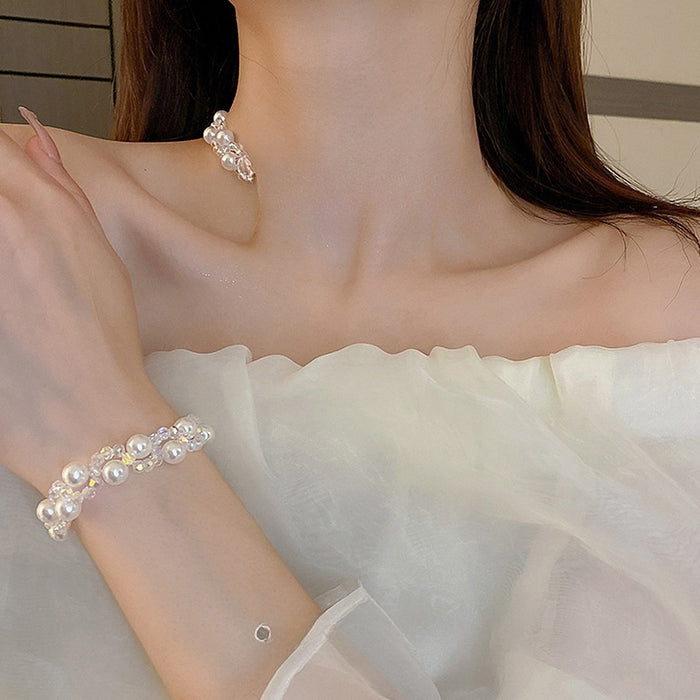 French Vintage Rococo Faux Pearl Crystal Circle Geometric Choker Necklace