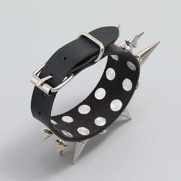 Punk Style Exaggerated Double Row Spike Leather Bracelet Street Rock Men's Wristband