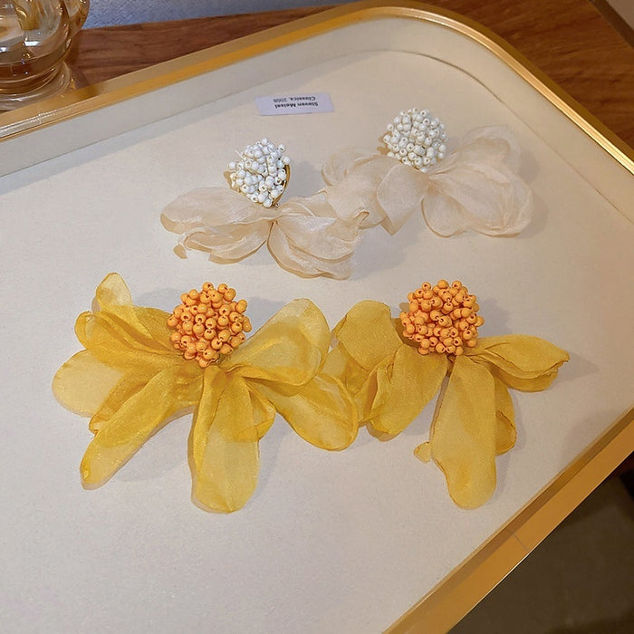 French Vintage Fabric Petal Cluster Stud Earrings Rococo Pastoral Spring Floral Ear Jewelry