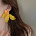 French Vintage Fabric Petal Cluster Stud Earrings Rococo Pastoral Spring Floral Ear Jewelry view 2