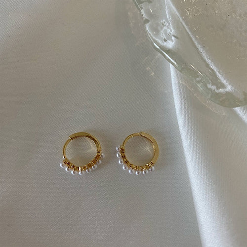 Korean Minimalist Copper Pearl Hoop Earrings Geometric Round Style Delicate Ear Jewelry