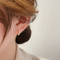 Korean Minimalist Copper Pearl Hoop Earrings Geometric Round Style Delicate Ear Jewelry view 3