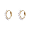 Korean Minimalist Copper Pearl Hoop Earrings Geometric Round Style Delicate Ear Jewelry view 5